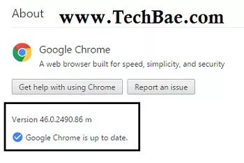 Phiên bản Chrome bạn đang sử dụng đã được update 